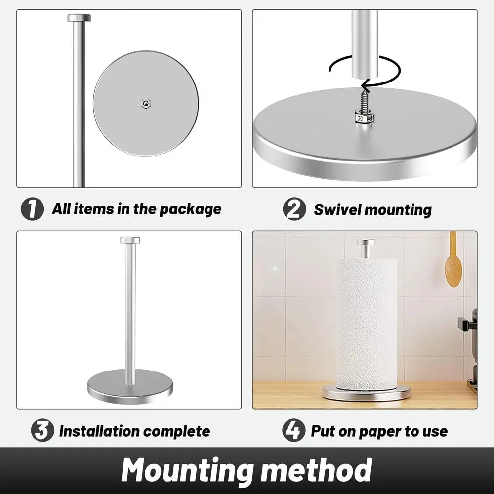 Stainless Steel Paper Towel Holder Countertop With Weighted Base Suction Cups