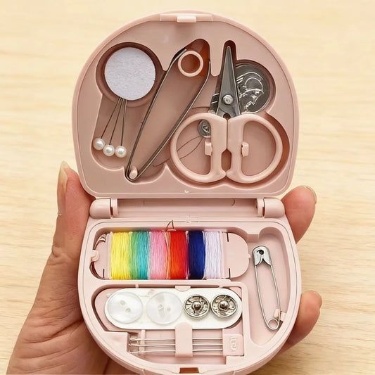 Adorable Pink Compact Sewing Kit For On The Go Repairs Plastic Tool Set