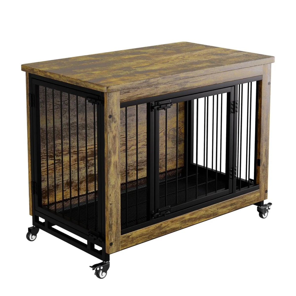 ANIXOL Wooden Dog Crate Furniture with Locking Doors and Tray