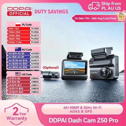 DDPAI Z50 Pro 4K Dash Camera Front And Rear Recording