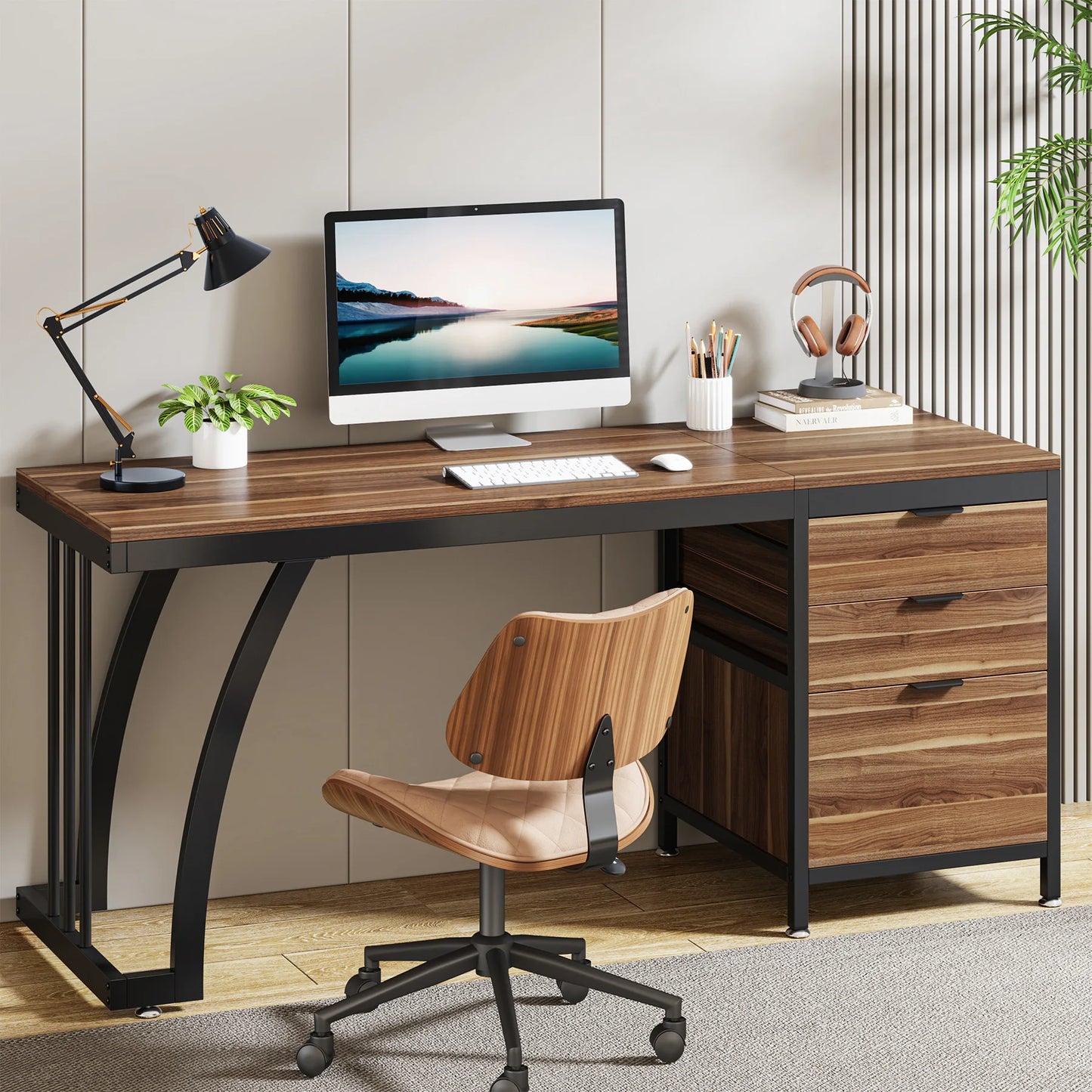 Tribesigns Industrial Wooden Computer Desk Workstation