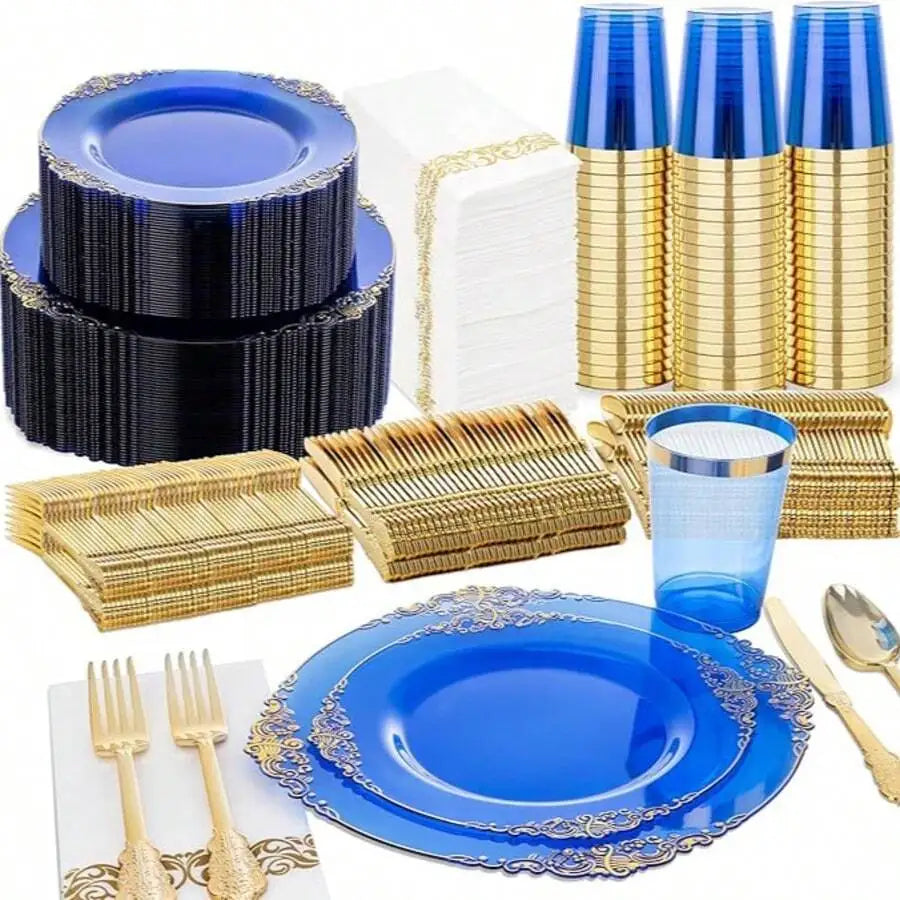 Embossed Rim Disposable Plastic Tableware Set for Parties
