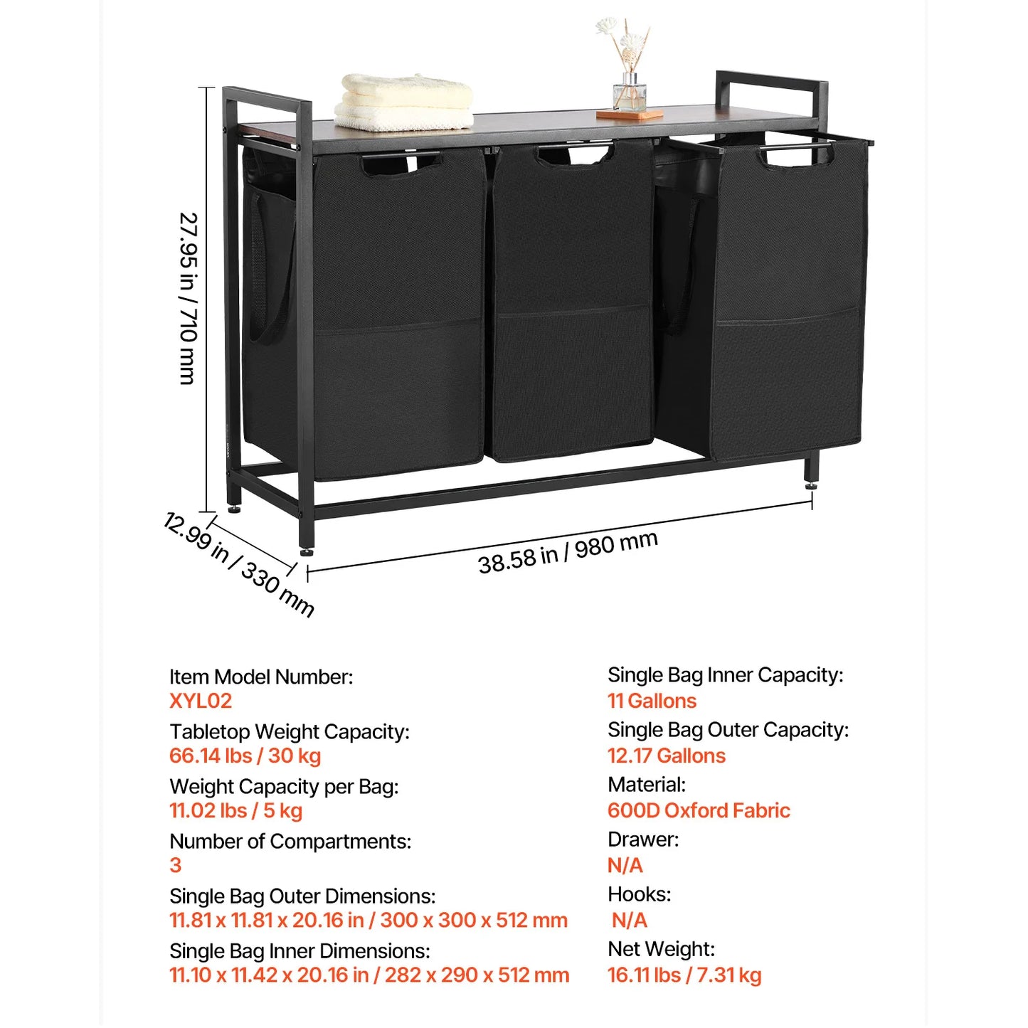 SucceBuy Dual Compartment Laundry Sorter With Metal Frame