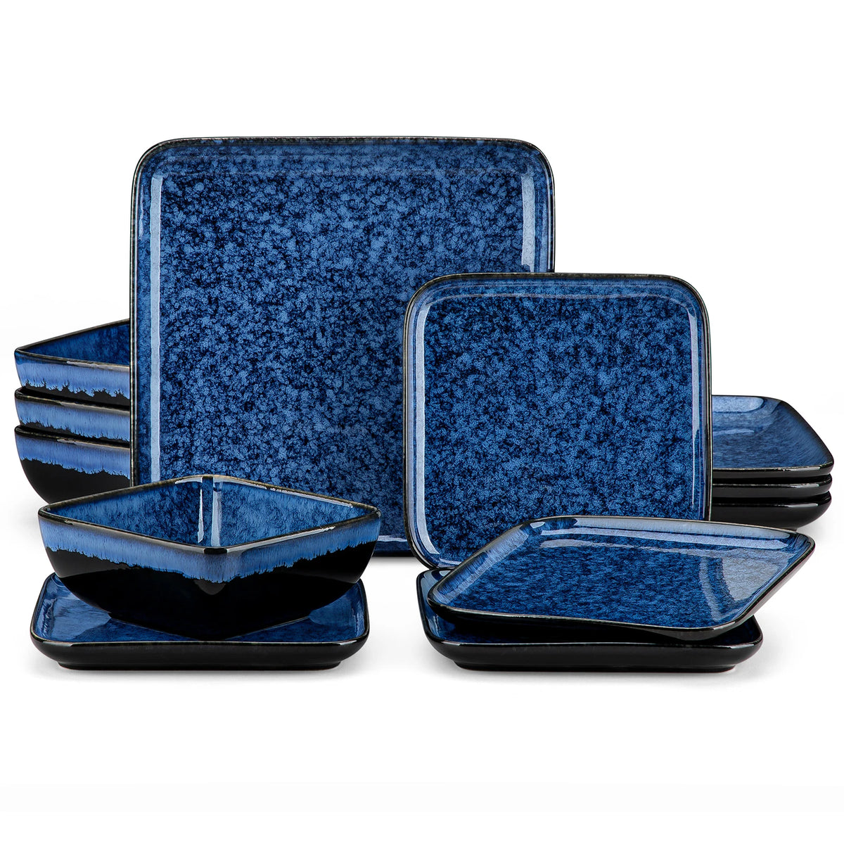 Vancasso Ceramic Dinnerware Set With Reactive Glaze Square Plates