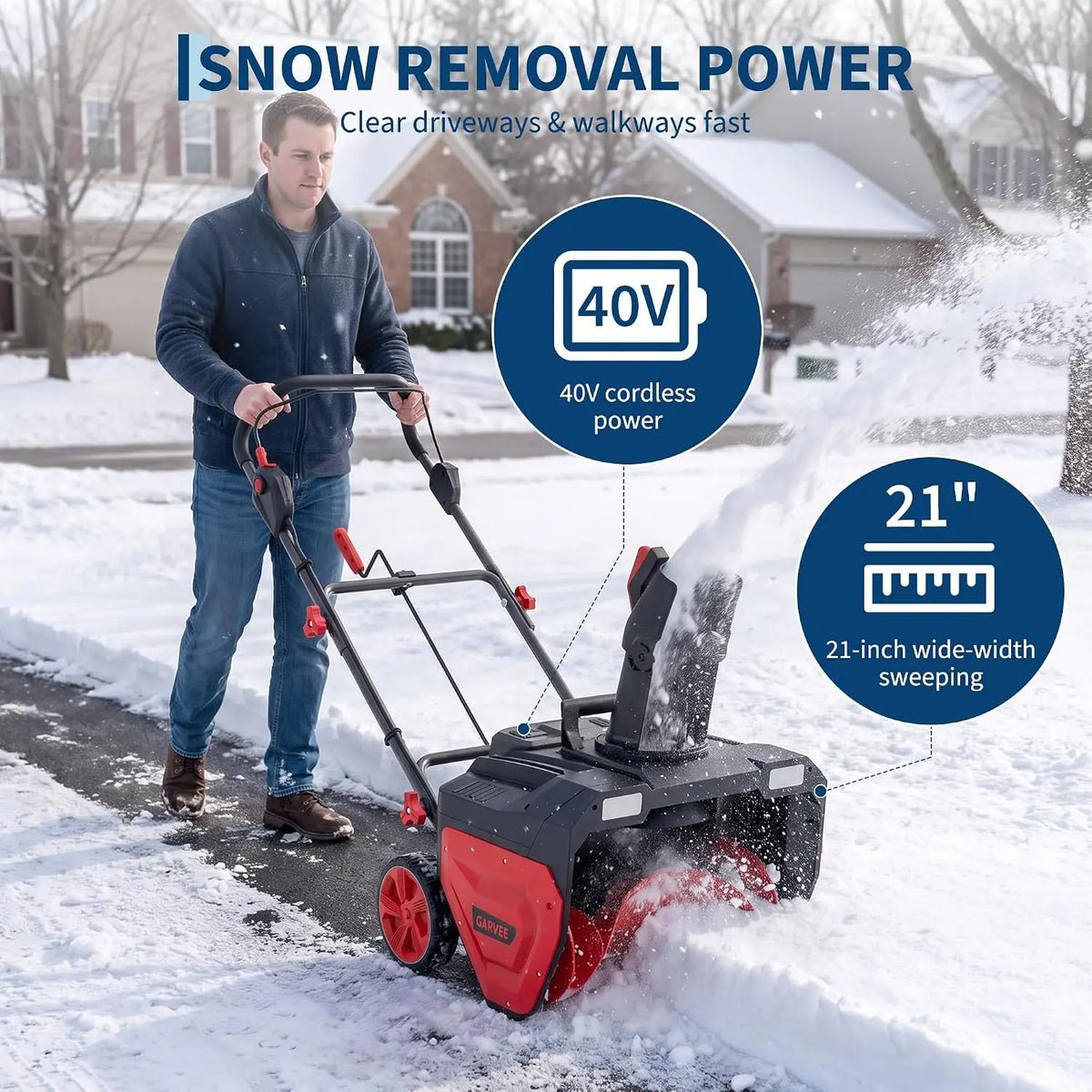 Cordless Brushless Snow Blower With Dual LED Chute And Batteries