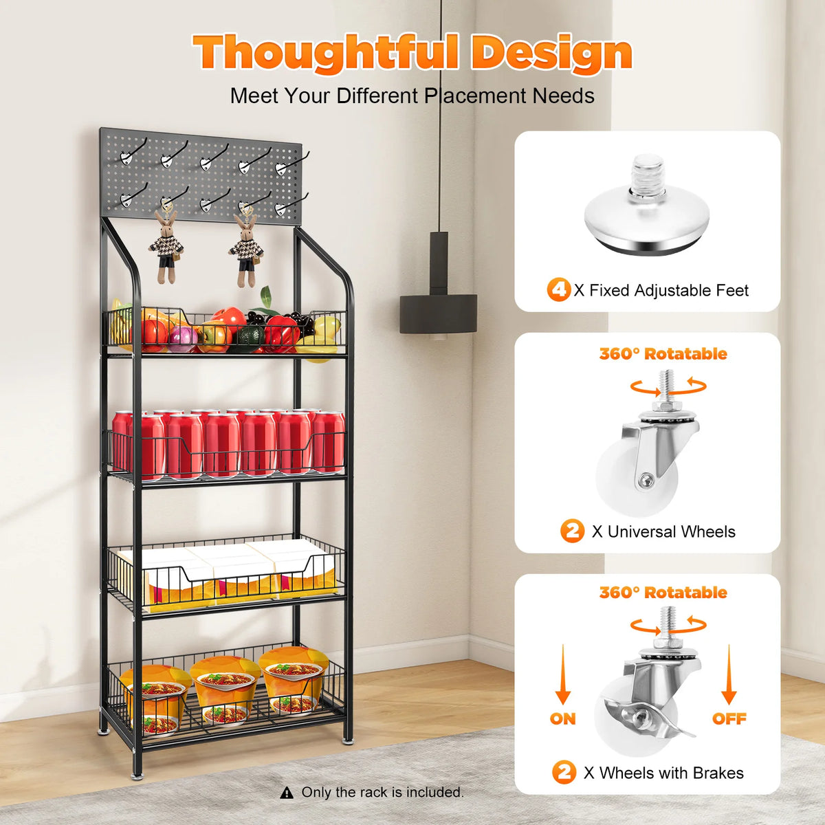 Bymaocar 4 Tier Wheeled Metal Retail Storage Display Rack