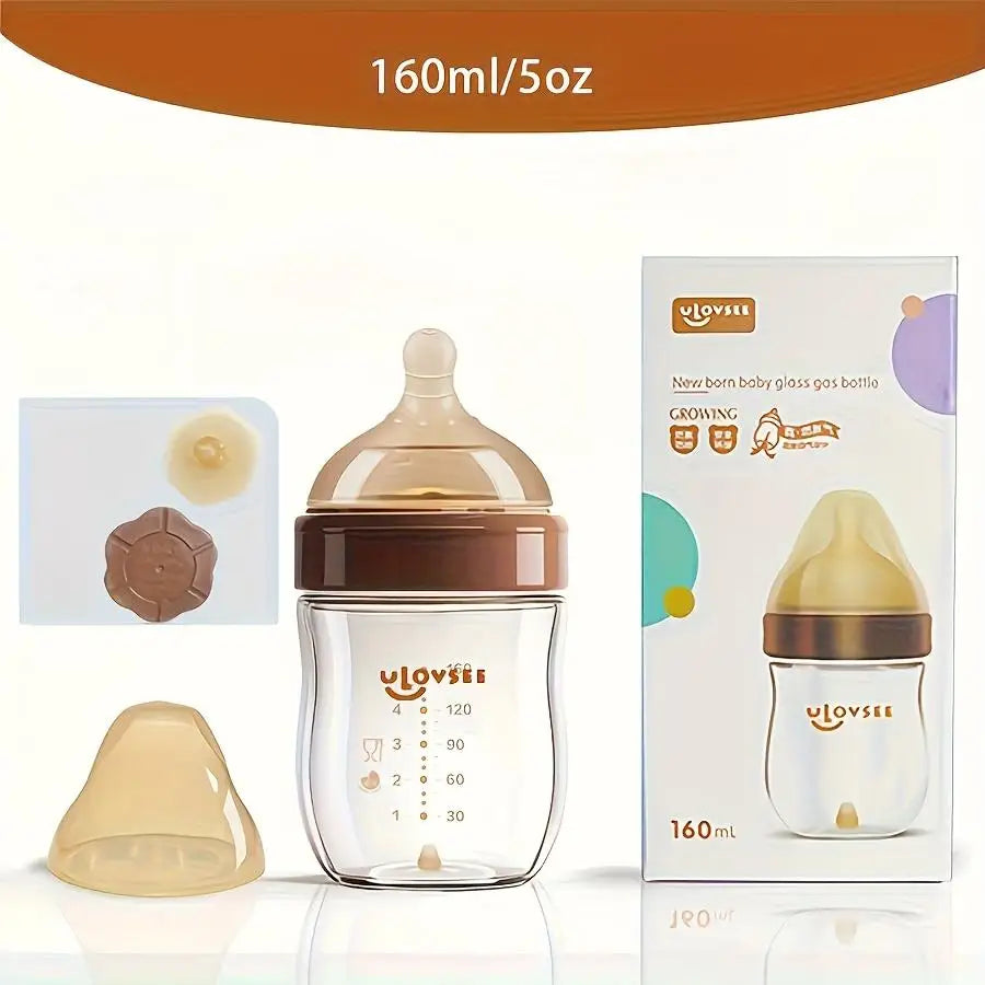 High Borosilicate Glass Baby Bottle Wide Neck Feeding Bottle Valve