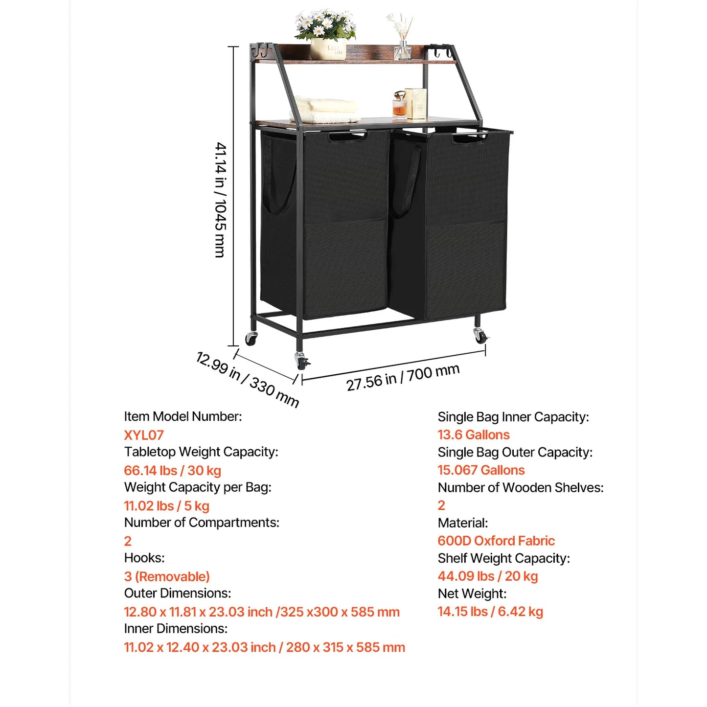 SucceBuy Dual Compartment Laundry Sorter With Metal Frame