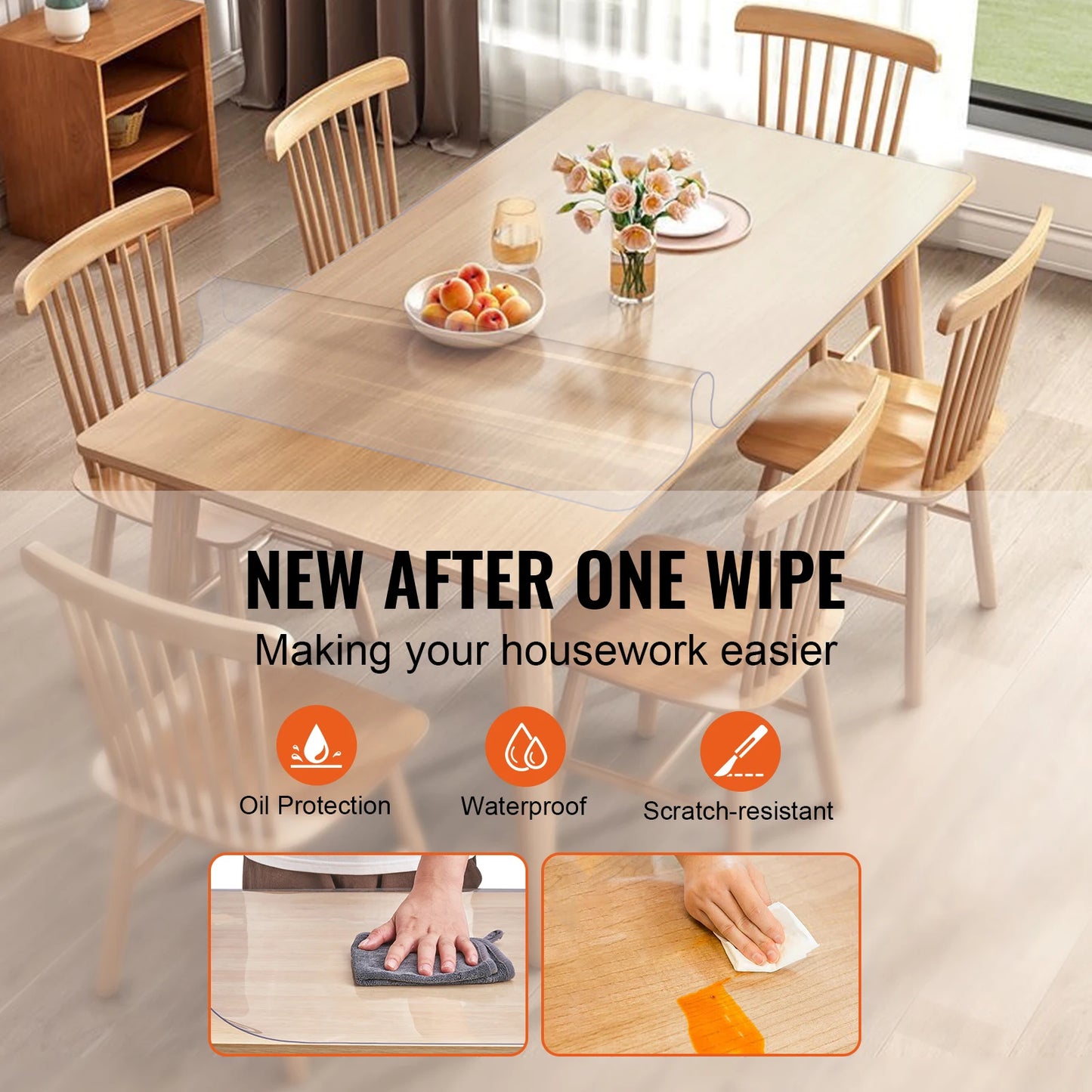 Waterproof Clear Pvc Tablecloth Oil Proof Kitchen Rectangular Table Cover