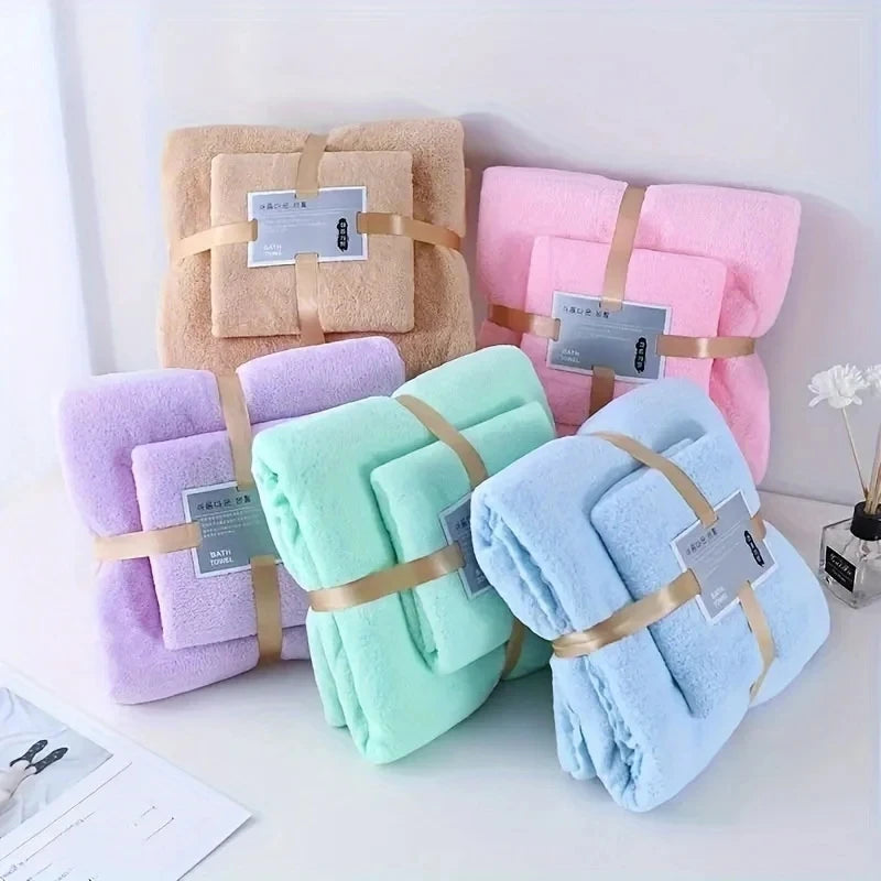 Supersoft 2Pc Coral Velvet Bath Towel Set For Adults