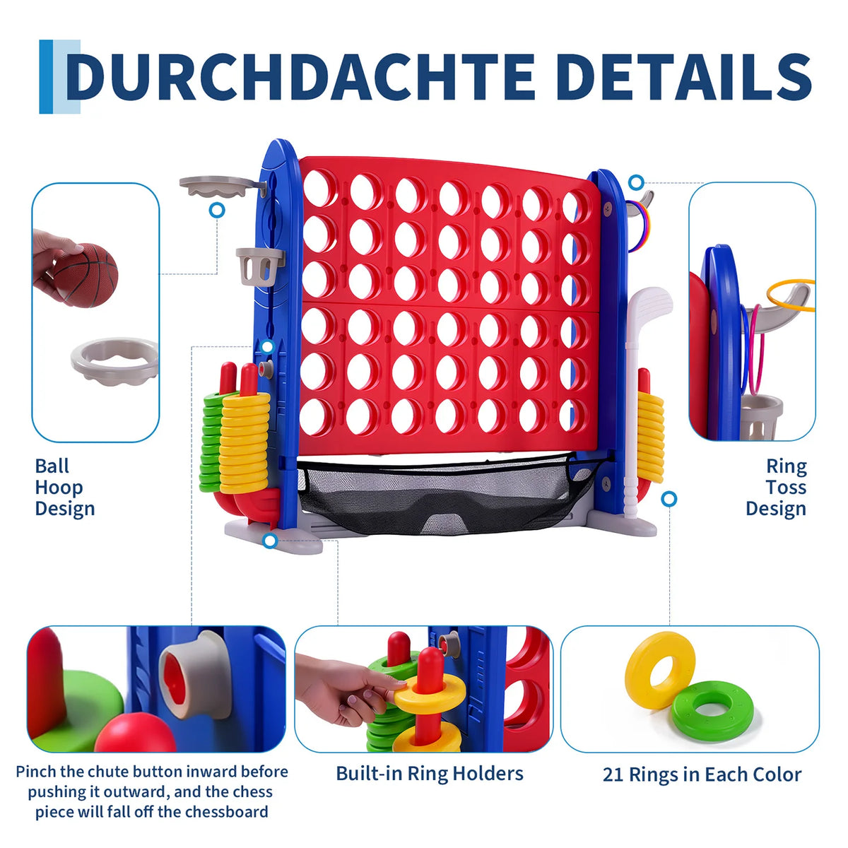 Adjustable Outdoor Game Set With Basketball Hoop And Ring Toss