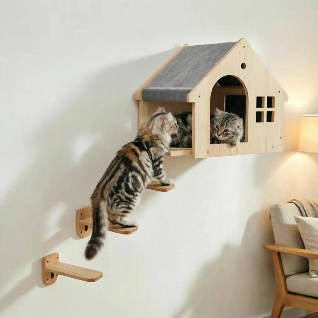 Wall Mounted Cat Condo Villa Wooden Cat Shelf For Sleeping
