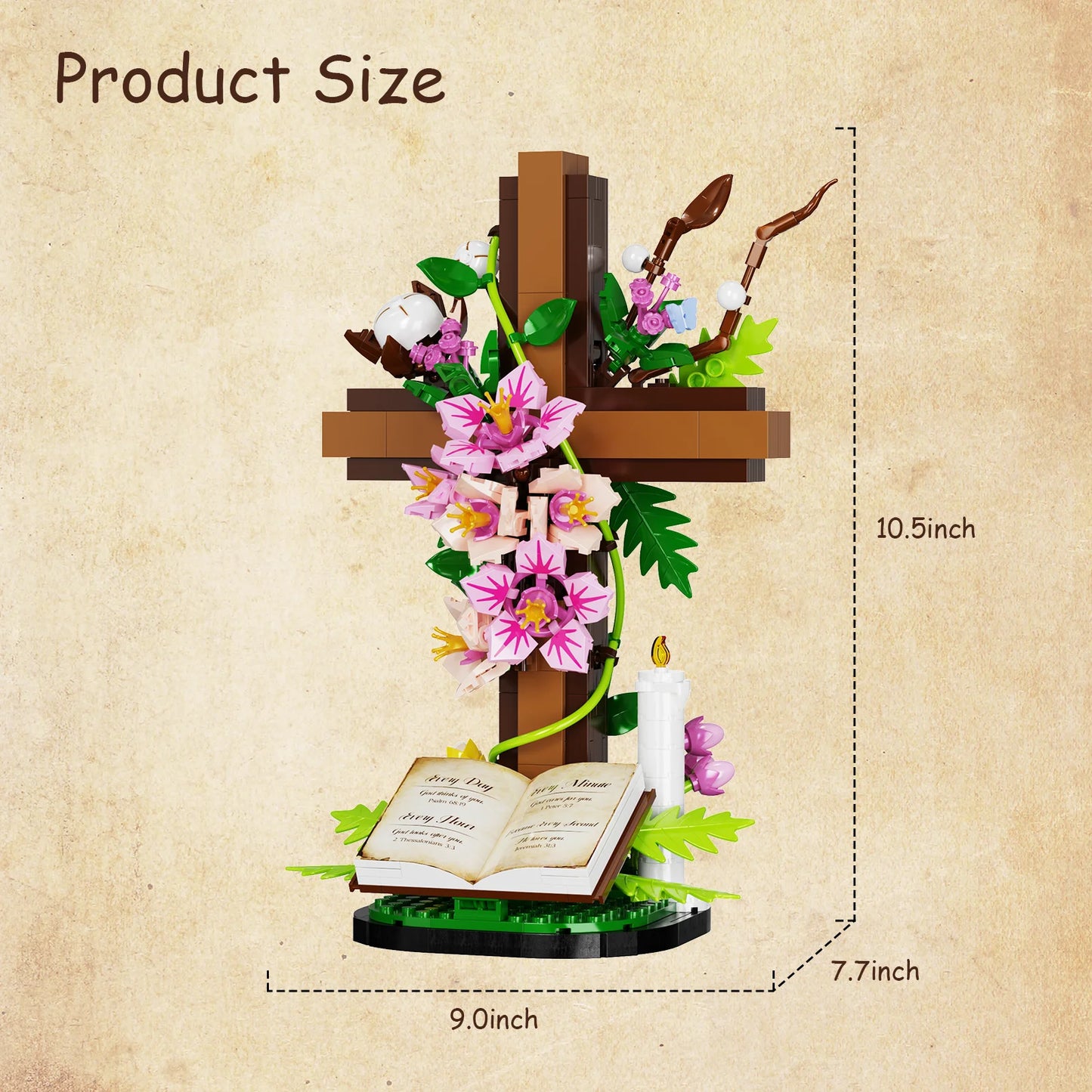 BuildMoc Jesus Cross Flower Building Set Religious Blocks Christian Gift