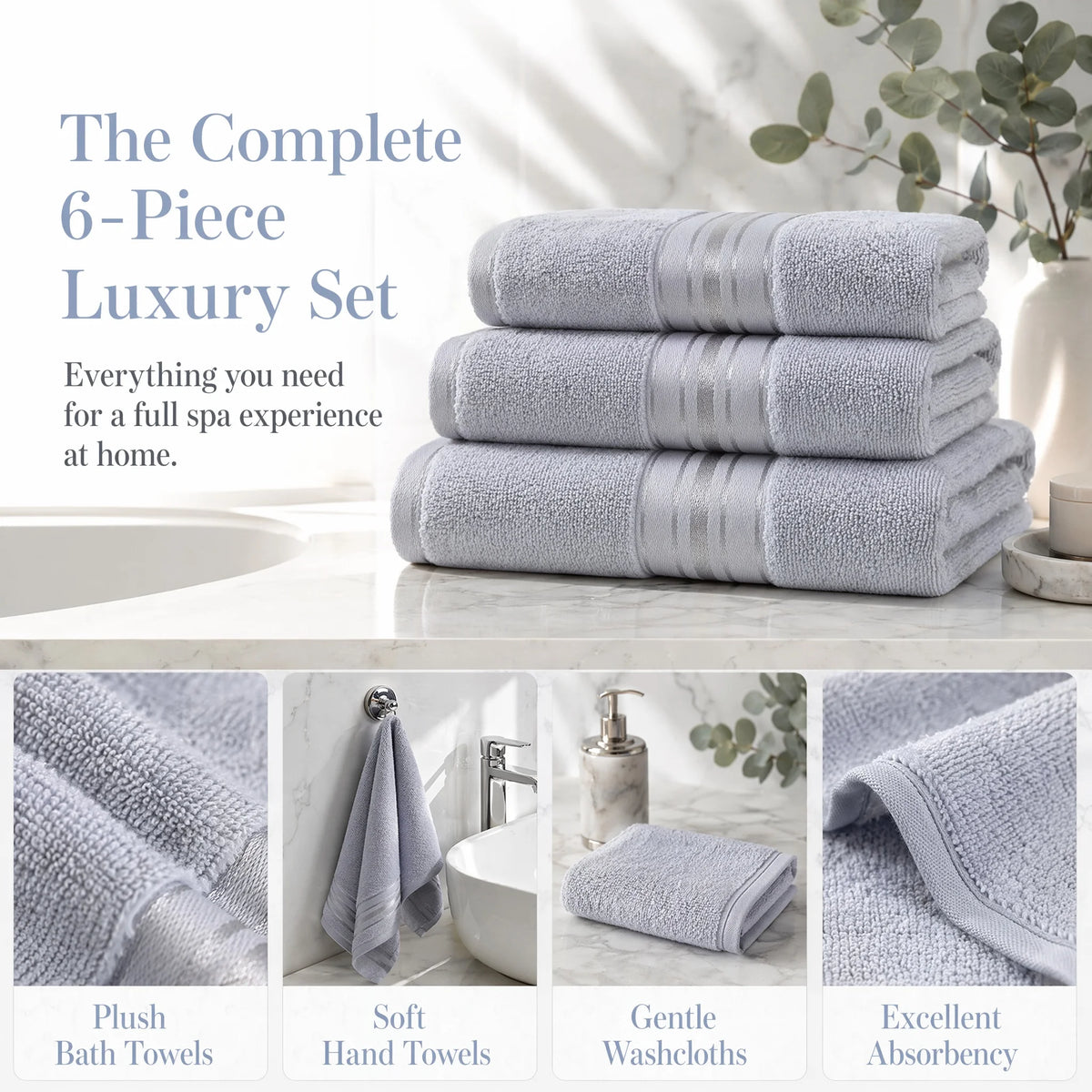 Premium 6 Piece Soft Cotton Turkish Bath Towel Set
