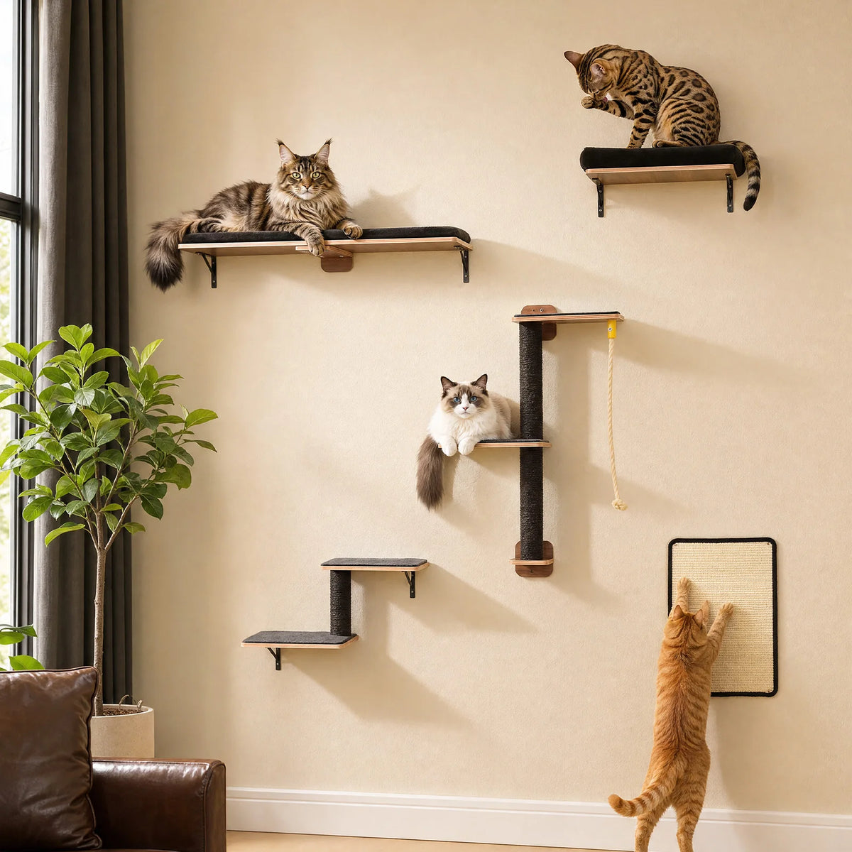 Pawz Road Wooden Cat Wall Climbing Shelves Sisal Scratching Posts