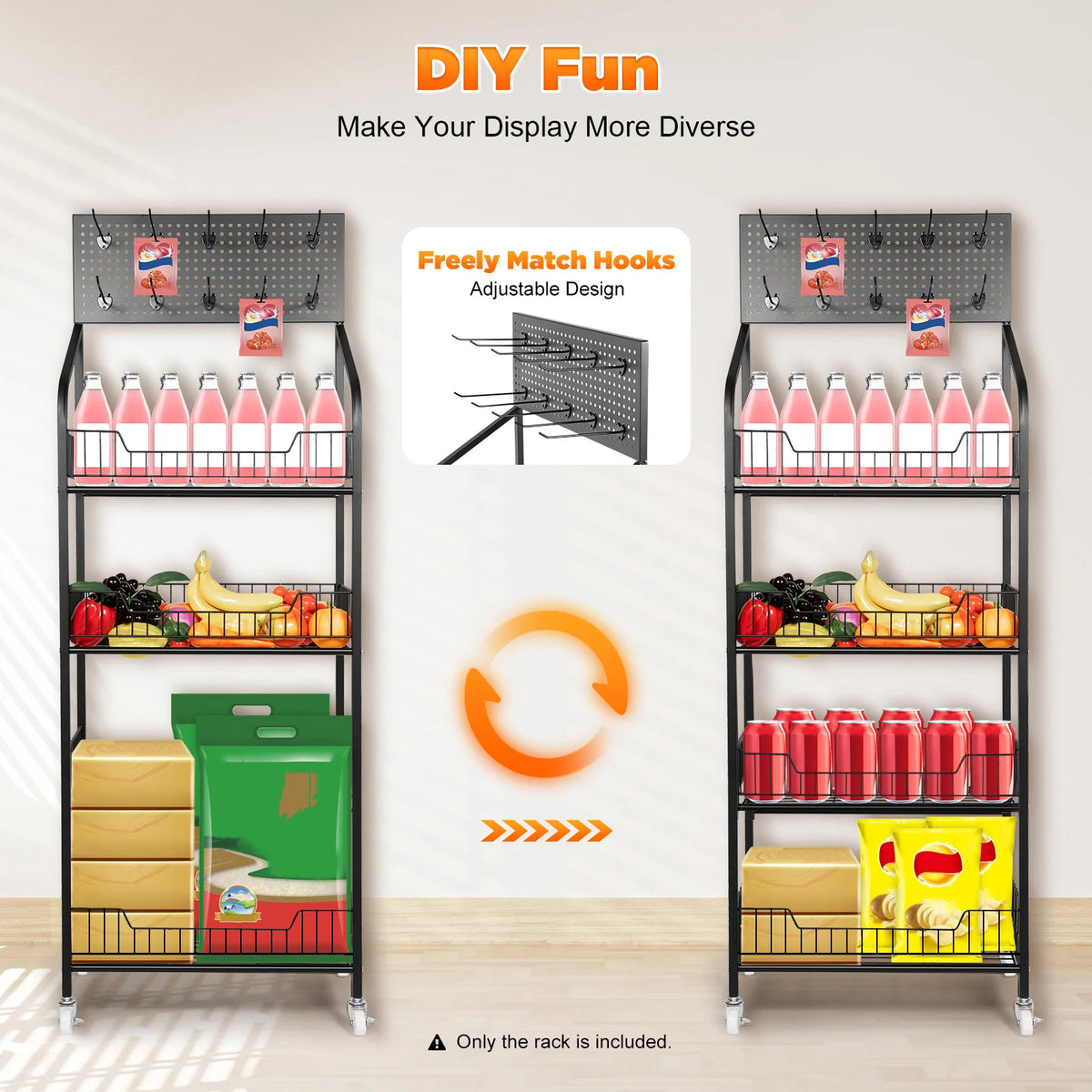 Bymaocar 4 Tier Wheeled Metal Retail Storage Display Rack