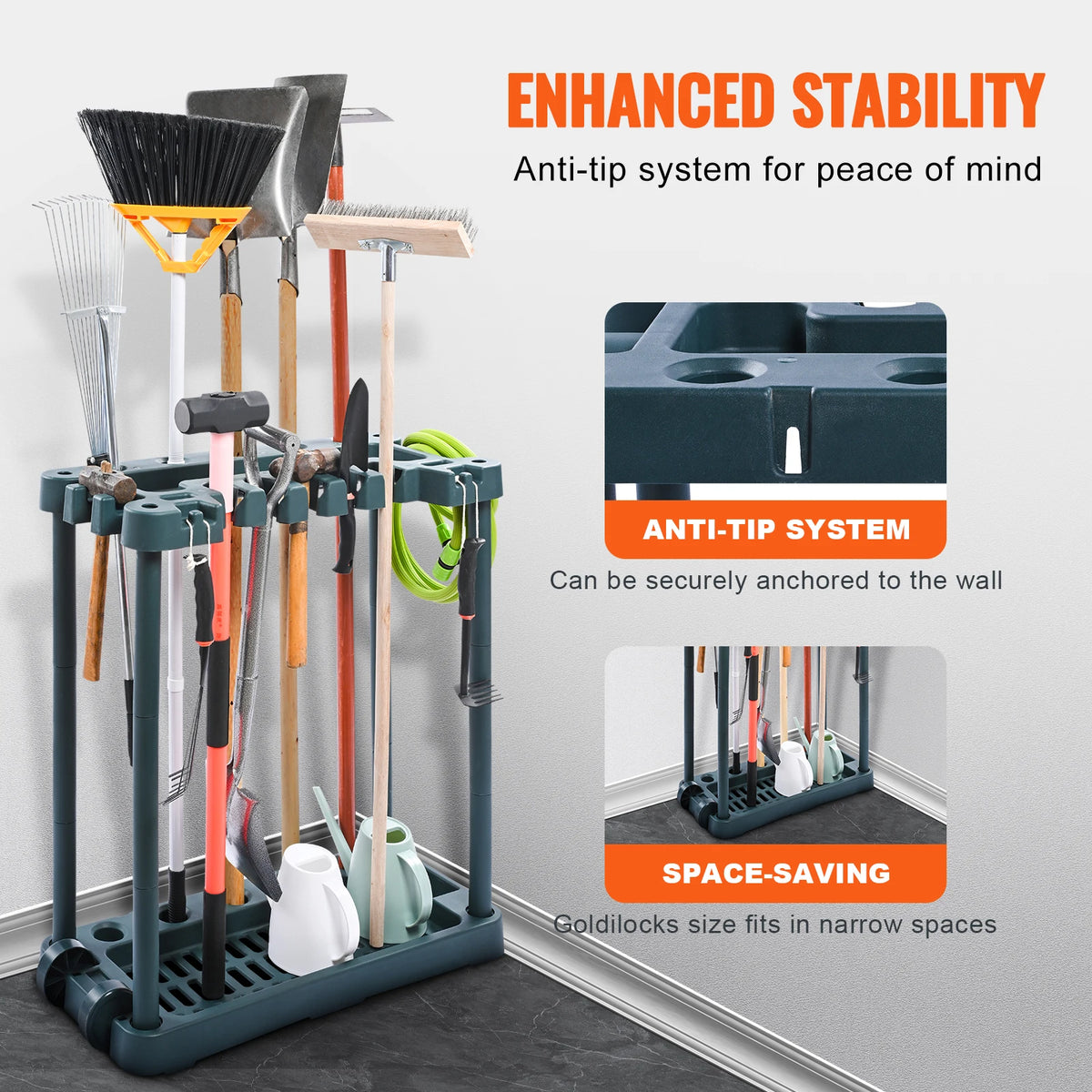 SucceBuy 10 Slot Garden Tool Organizer Garage Storage Rack