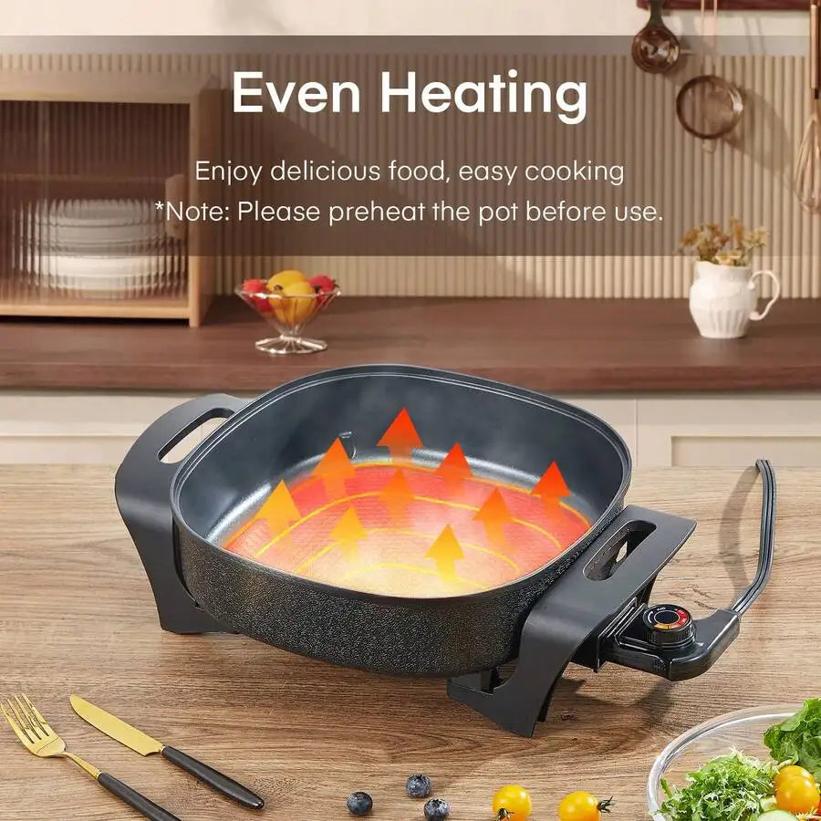 XMSJ Nonstick Electric Skillet With Glass Lid And Thermostat