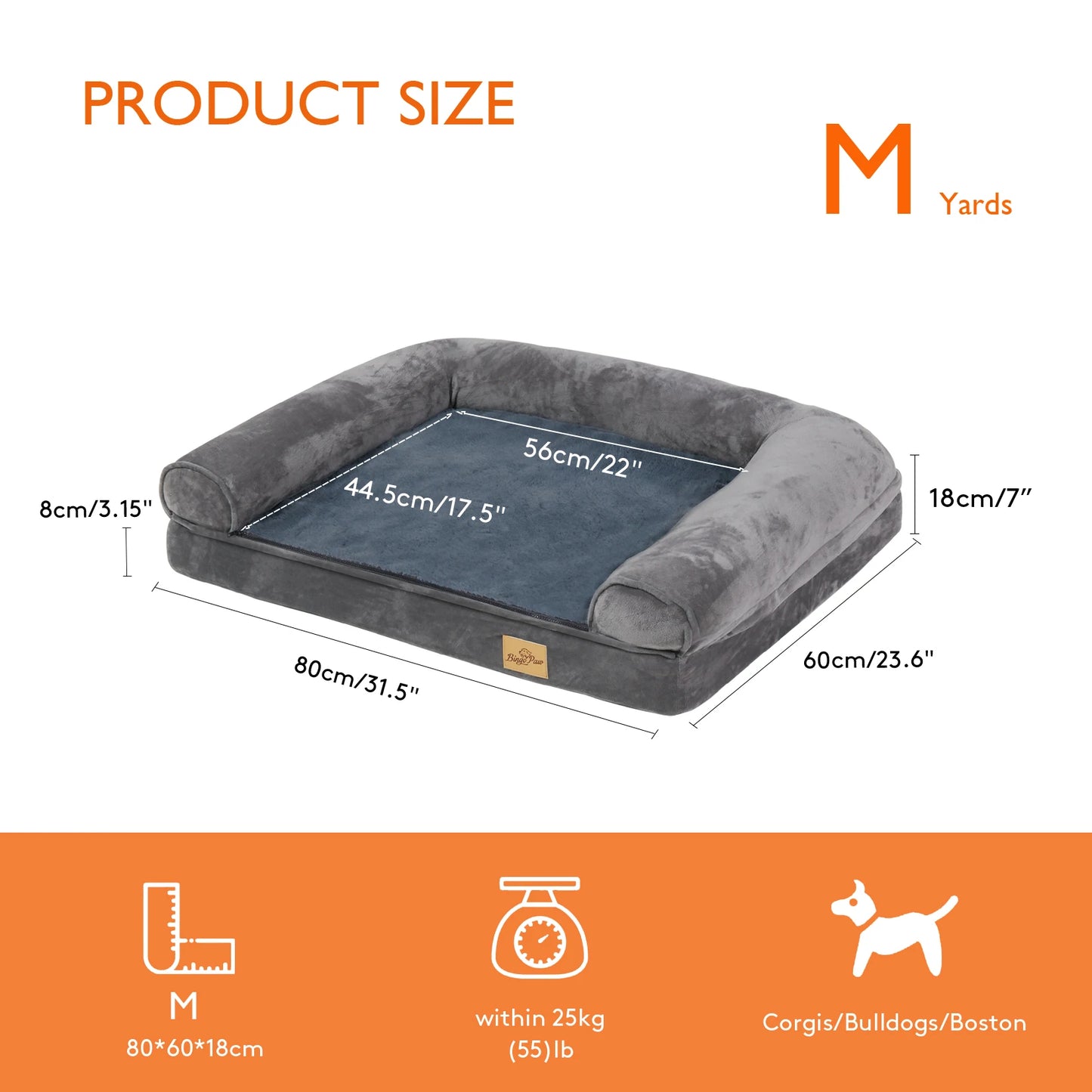 BINGOPAW Orthopedic Dog Bed Removable Cotton Cover Foam