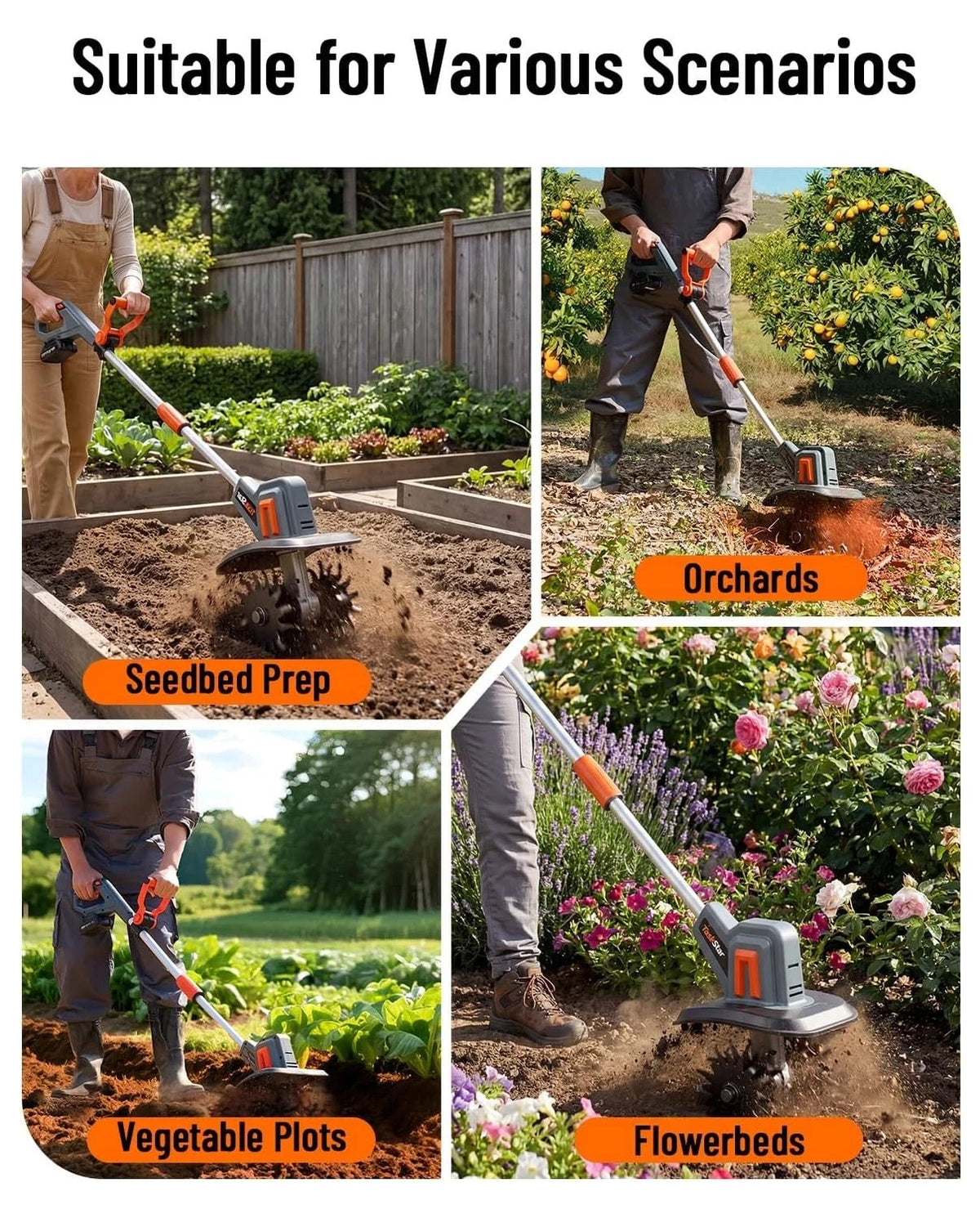 TaskStar Cordless Electric Tiller With Portable Soil Cultivator