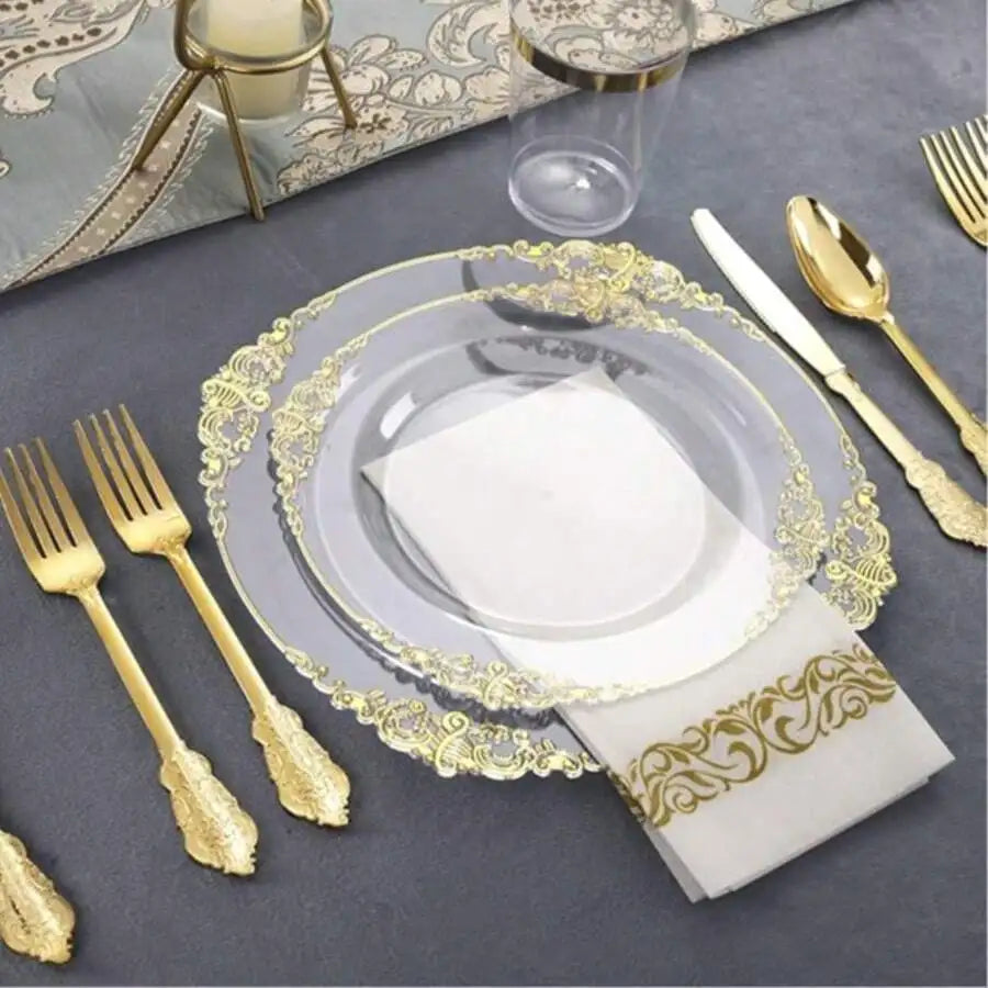 Embossed Rim Disposable Plastic Tableware Set for Parties