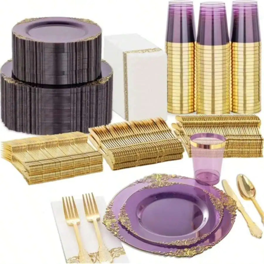 Embossed Rim Disposable Plastic Tableware Set for Parties