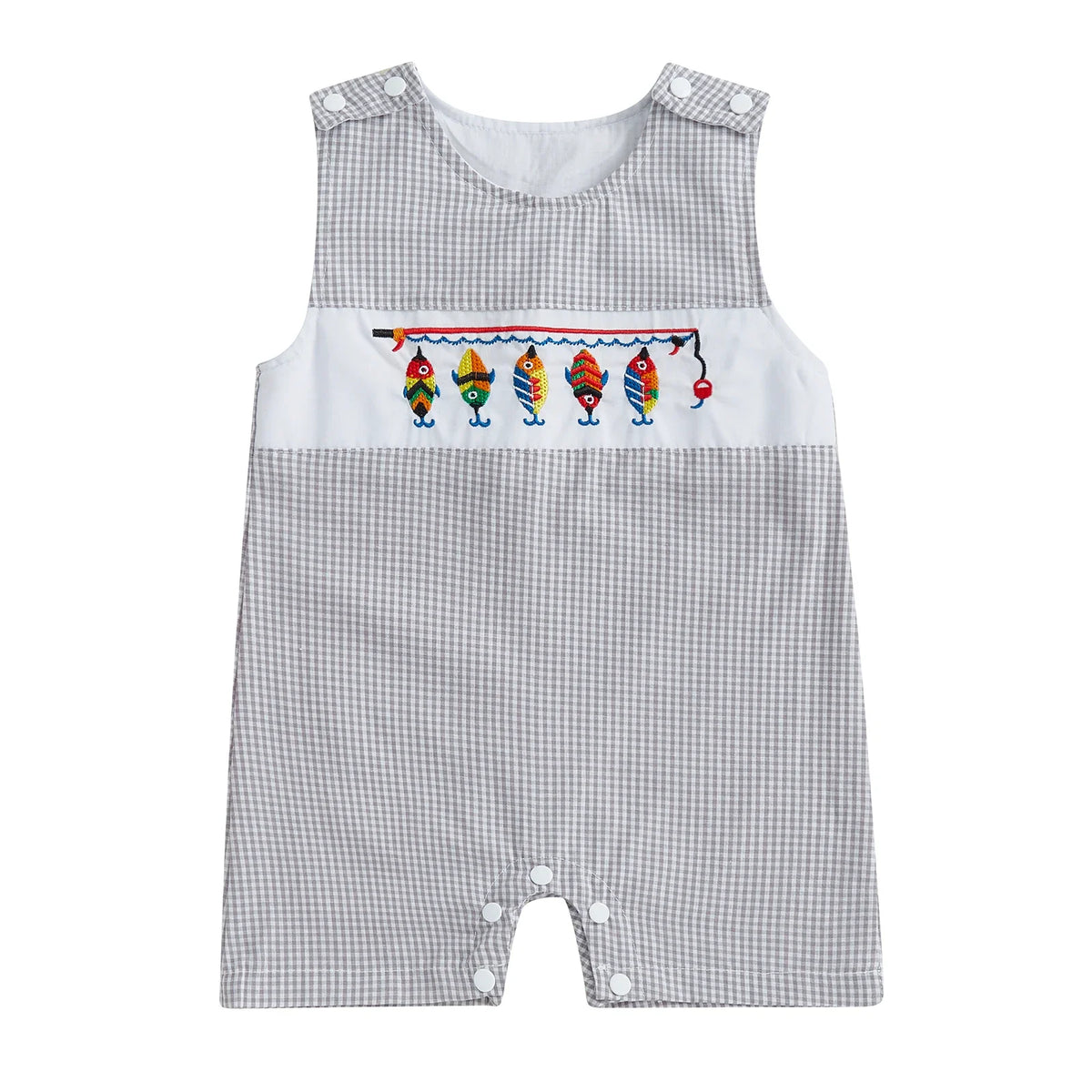 Embroidered Cotton Baby Romper With Sleeveless Button Front