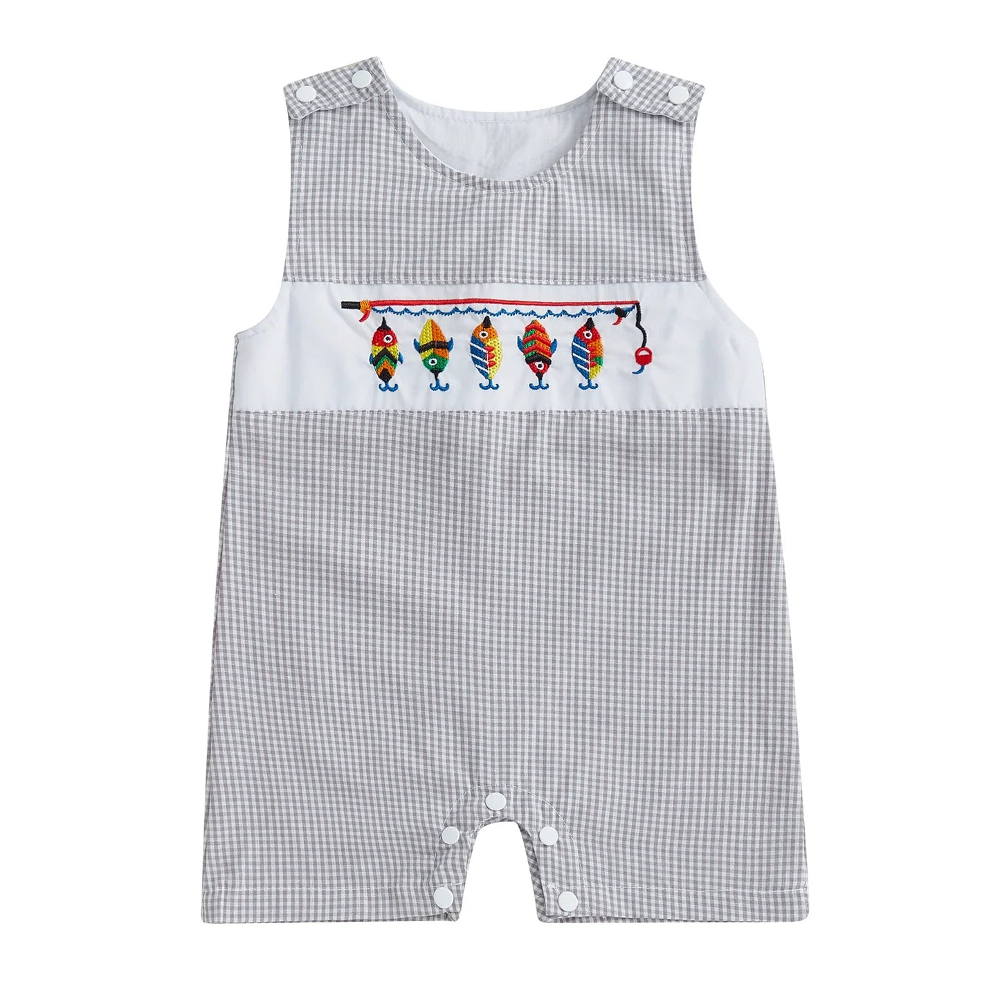 Soft Cotton Embroidered Baby Romper Button Up Summer Jumpsuit