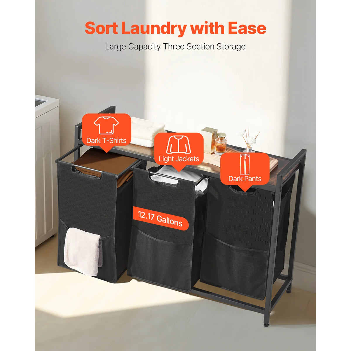 SucceBuy Dual Compartment Laundry Sorter With Metal Frame