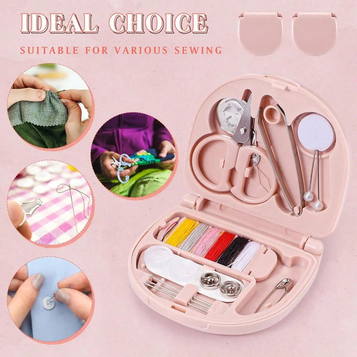 Adorable Pink Compact Sewing Kit For On The Go Repairs Plastic Tool Set