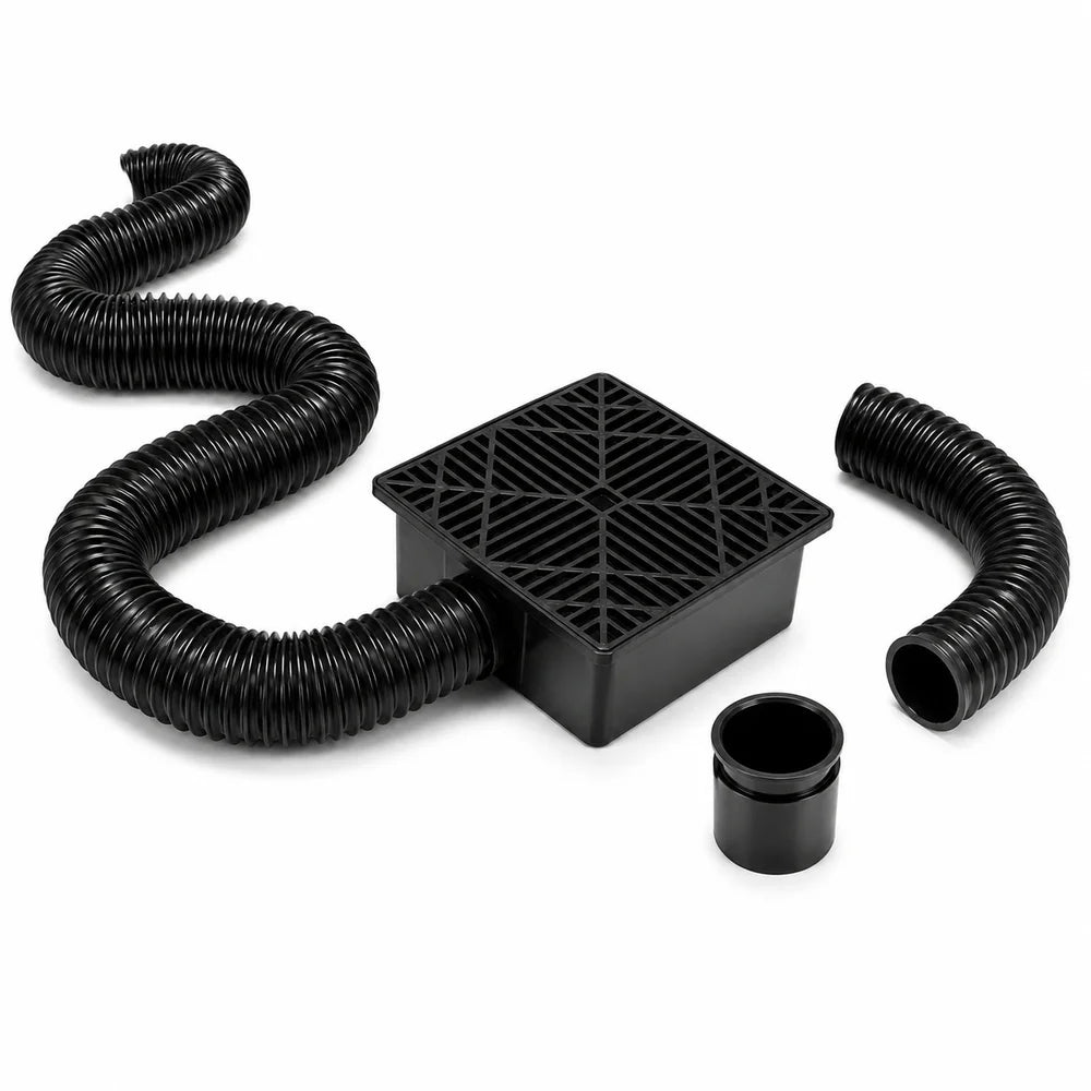 Outdoor Drain Catch Basin Kit With Grate Flexible Corrugated Pipe