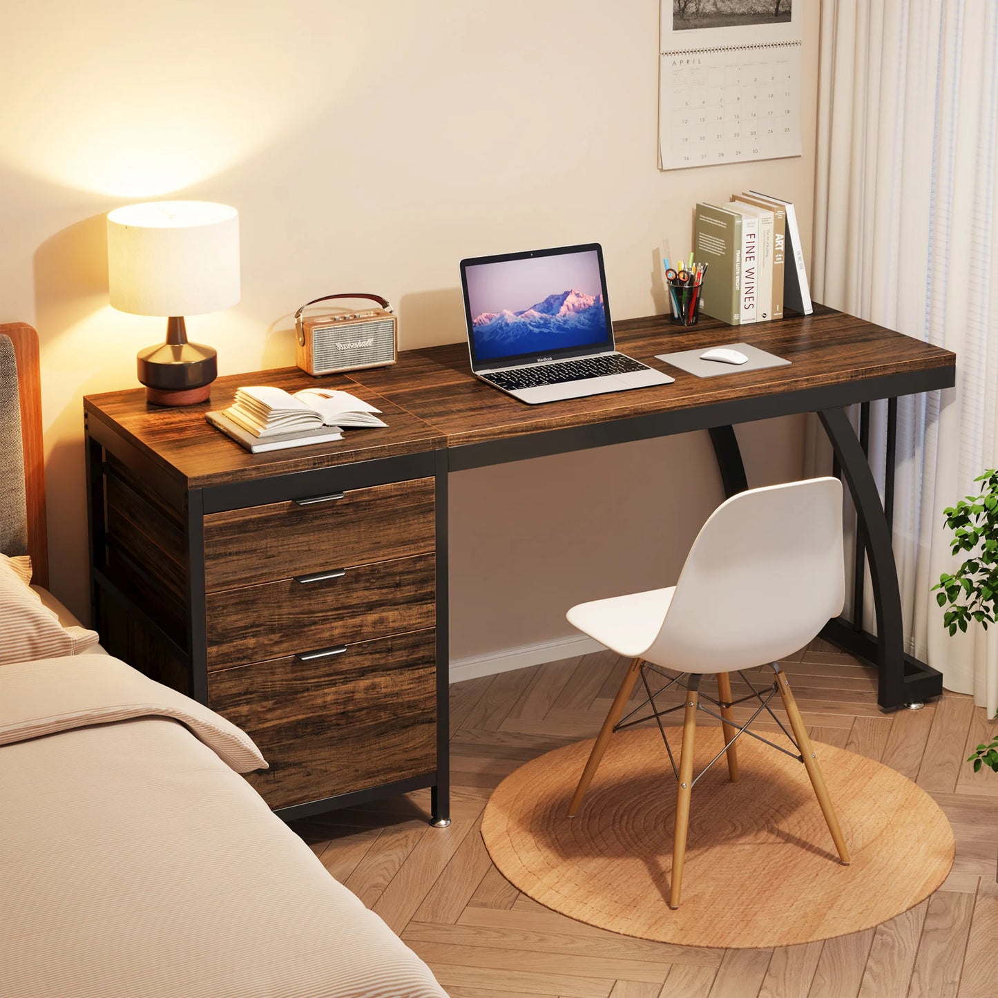Tribesigns Wood Computer Desk With Three Storage Drawers Workstation