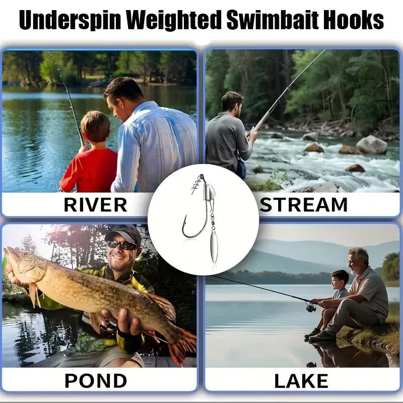 Weighted Underspin Jig Head Swimbait Hooks Bass Trout