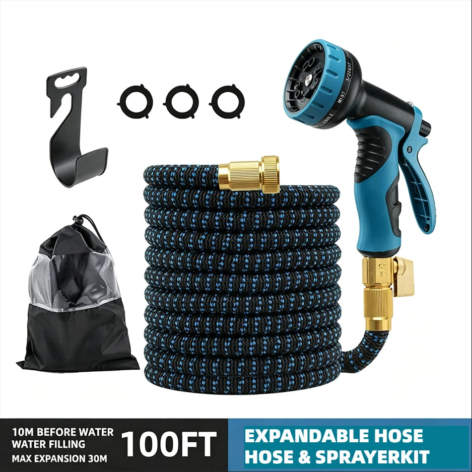 Heavy Duty Expandable Garden Water Hose With Eight Spray Modes