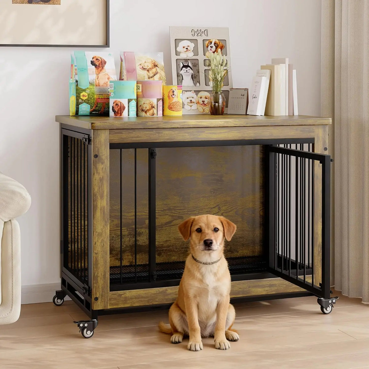 ANIXOL Wooden Dog Crate Furniture with Locking Doors and Tray