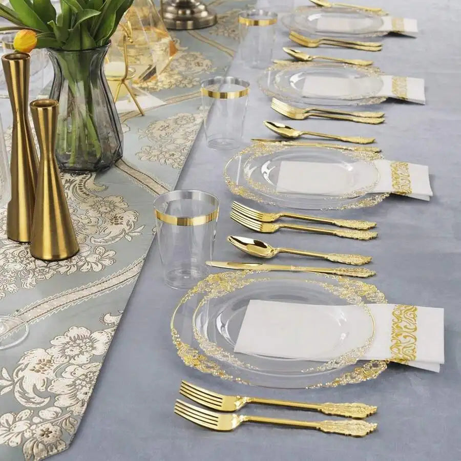 Embossed Rim Disposable Plastic Tableware Set for Parties