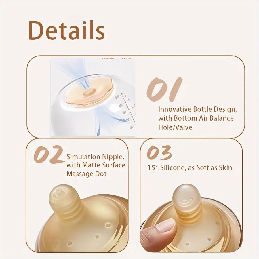 High Borosilicate Glass Baby Bottle Wide Neck Feeding Bottle Valve