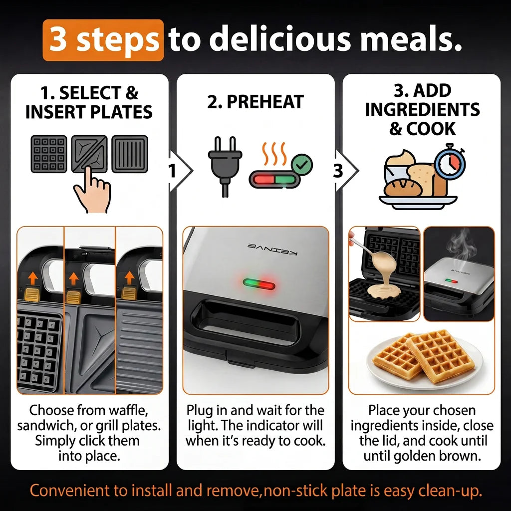 Cachoo Electric Grill Sandwich Press And Waffle Maker