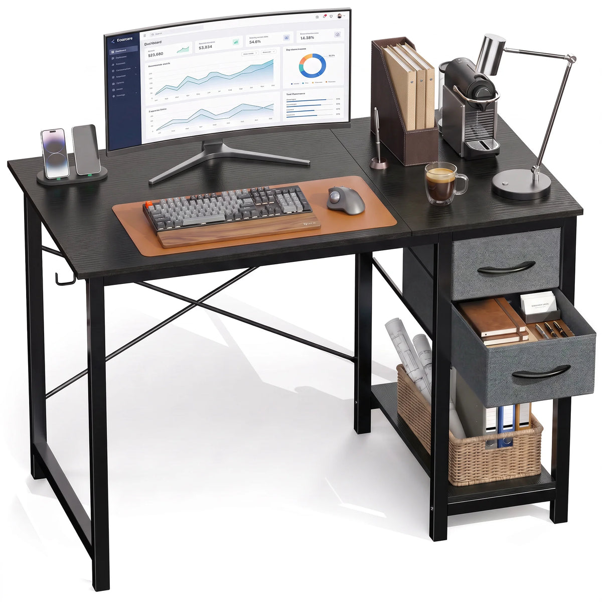 MCQ Standing Office Desk With Storage Drawers And Side Hooks