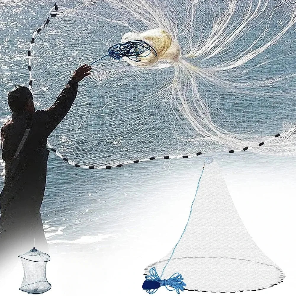 Premium Throw Cast Net With Aluminum Sinkers For Fishing