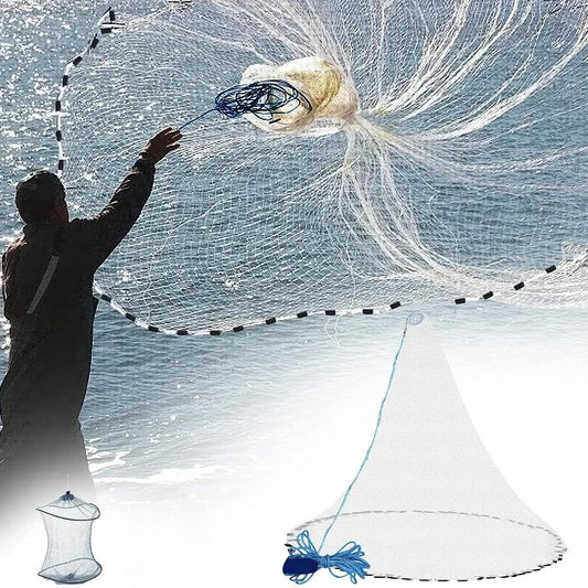 Premium Throw Cast Net With Aluminum Sinkers For Fishing