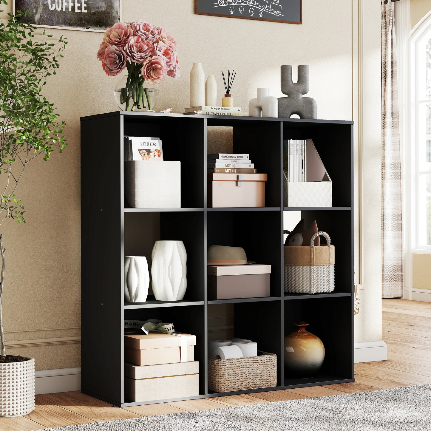 JHK Wooden Bookcase Cube Storage Organizer Modern Shelf For Home
