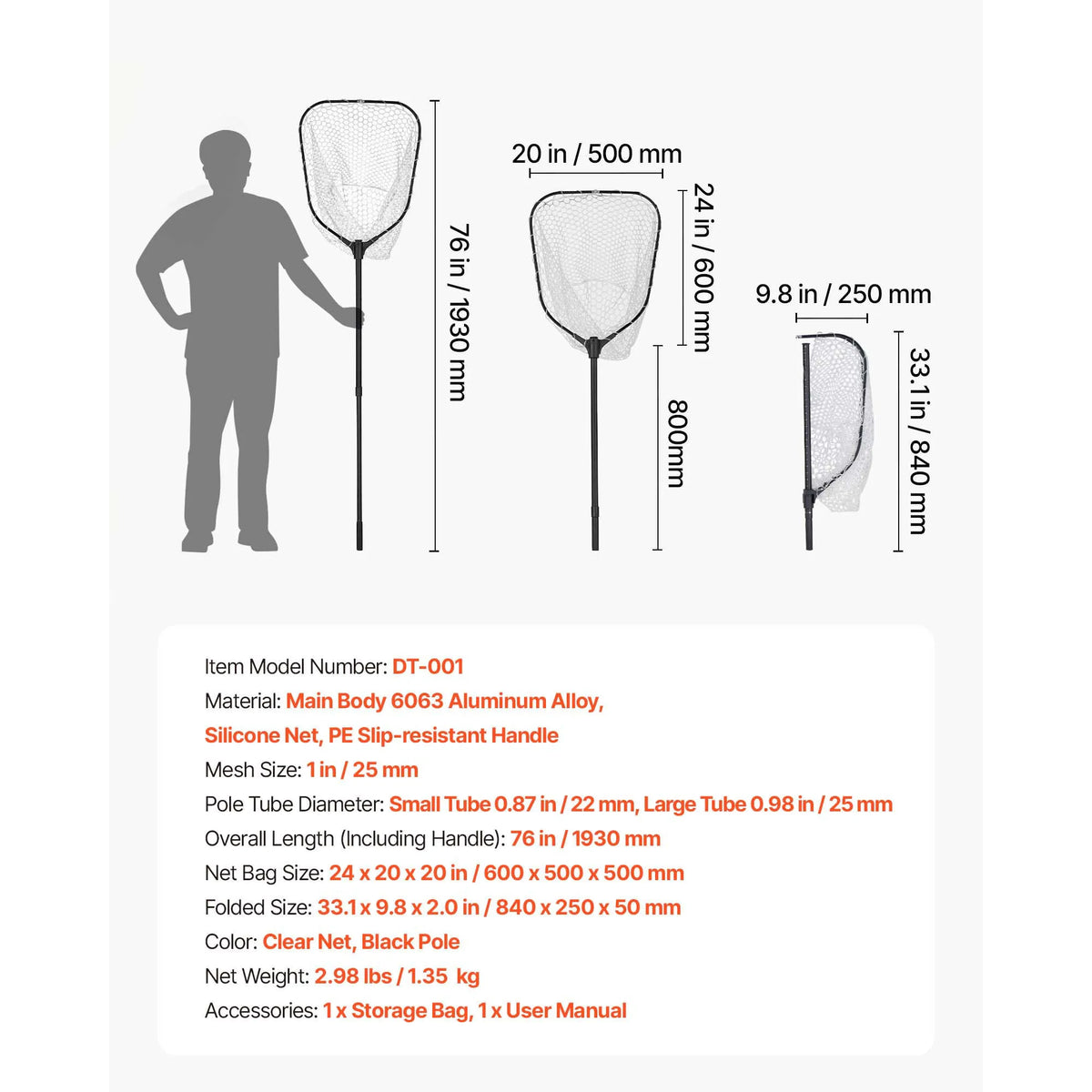 Foldable Fishing Landing Net With Telescopic Handle Kayak