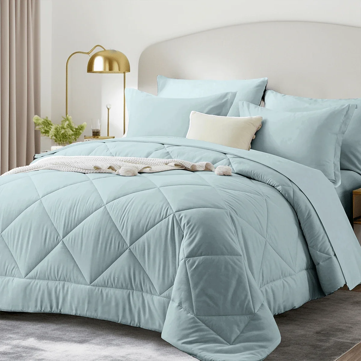 Geometric Pattern Comforter Set With Embroidered Jacquard Design