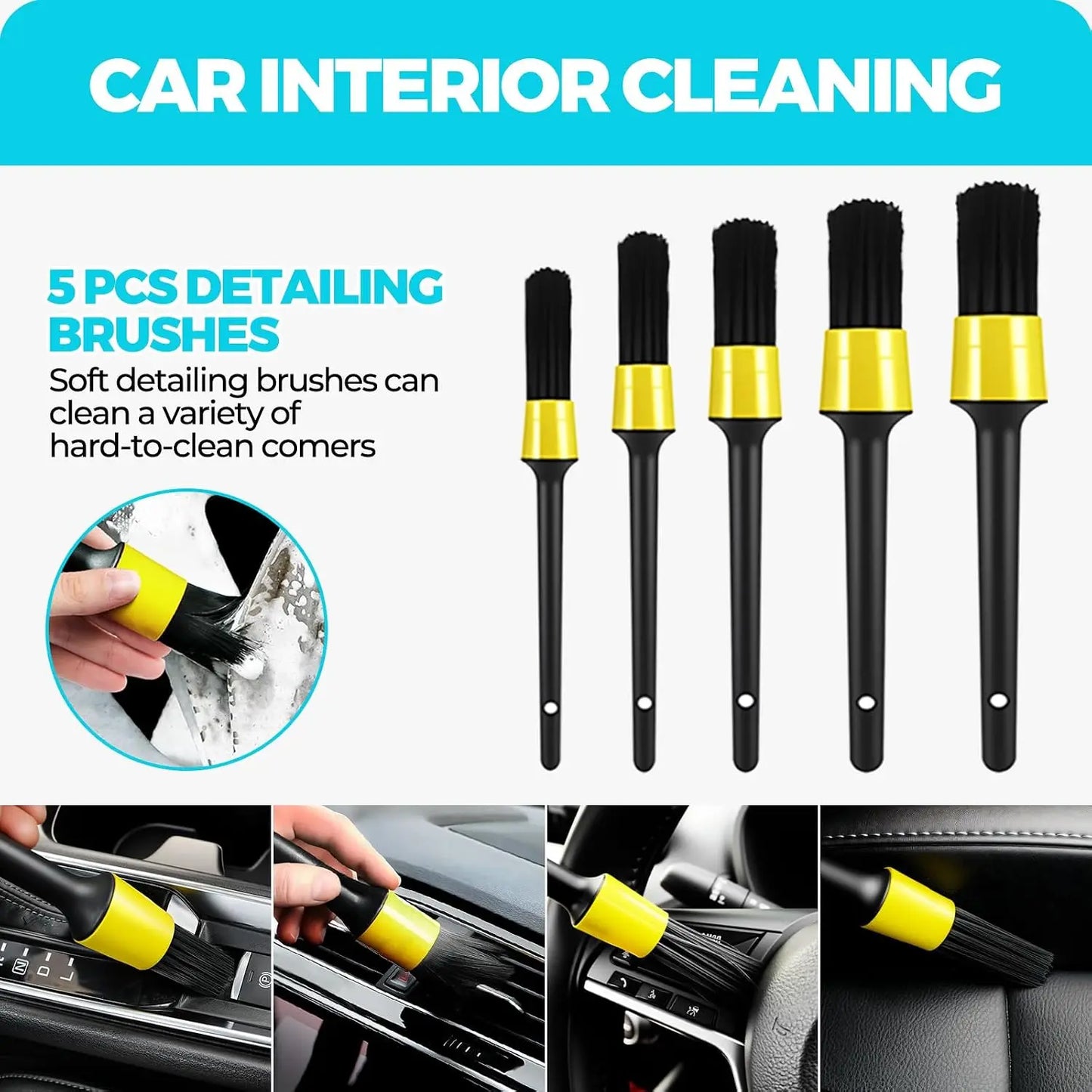 Car Detailing Kit With Brushes Gel And Extendable Duster