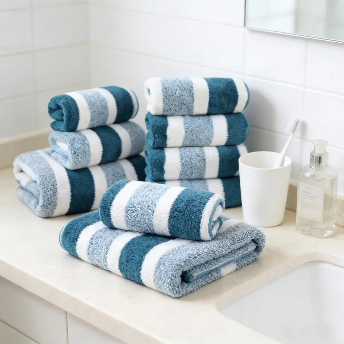 18 Piece Soft Coral Fleece Towel Set For Home Use