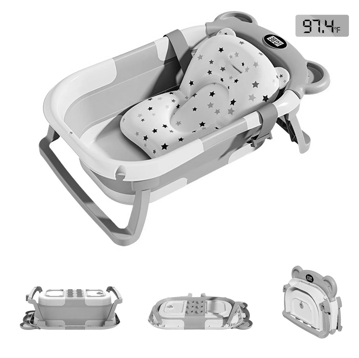 Collapsible Portable Baby Bath Tub With Thermometer And Drain Hole