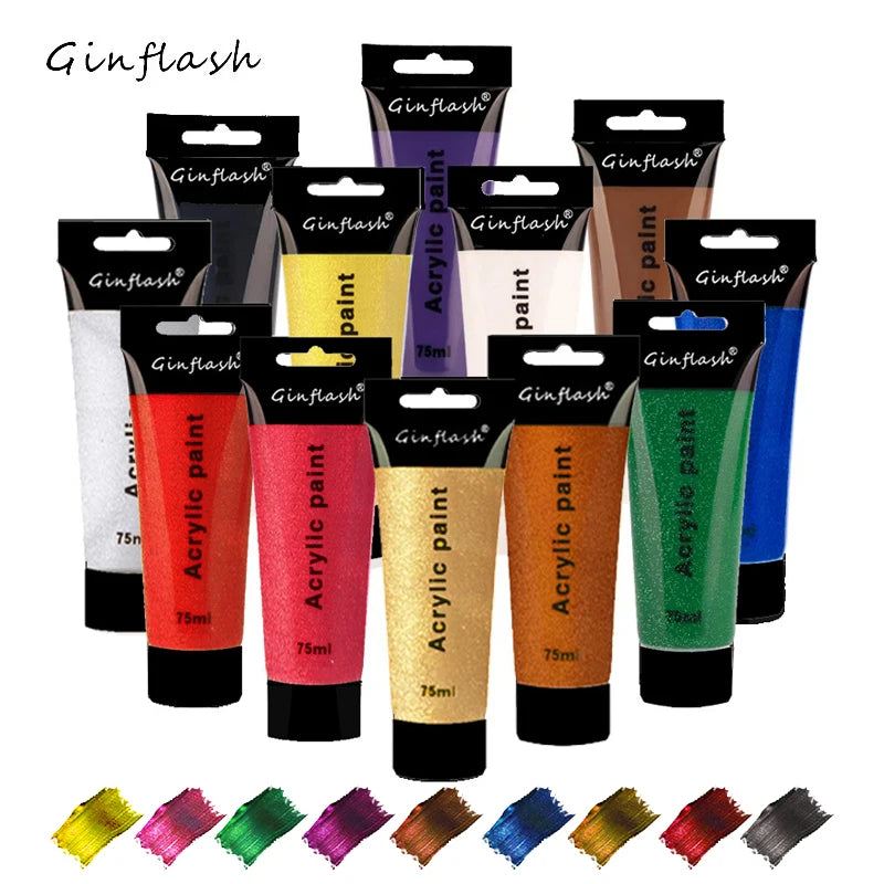 Ginflash 24 Color Acrylic Paint Set For Canvas And Paper