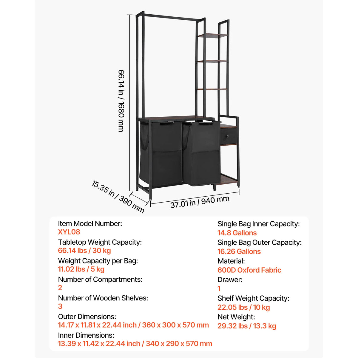 SucceBuy Dual Compartment Laundry Sorter With Metal Frame