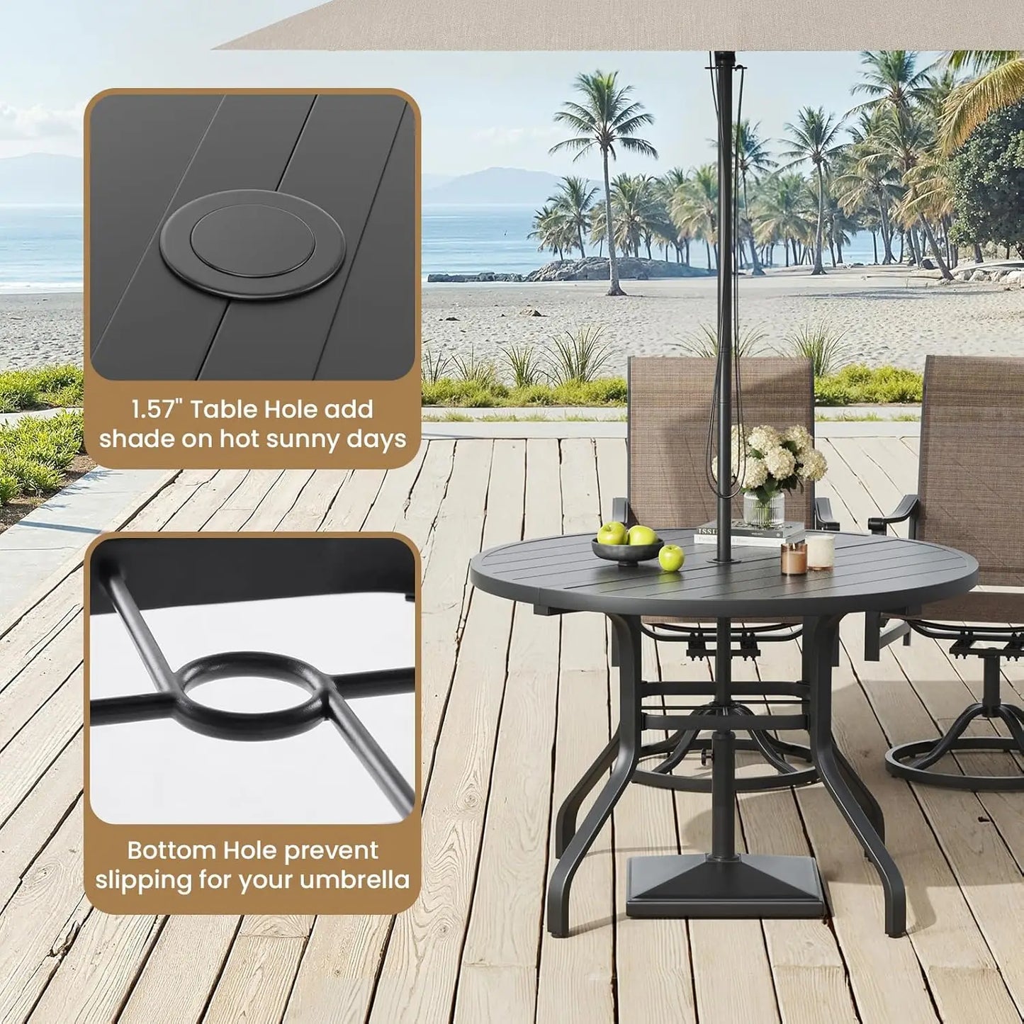 FARINI Round Outdoor Patio Metal Table With Umbrella Hole